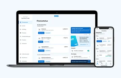 Ein Laptop und ein Handy mit dem neuen DKB-Banking.