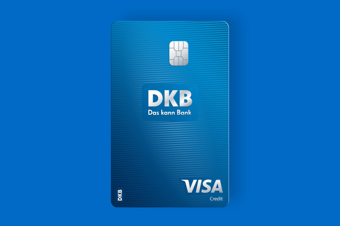Vorderseite der DKB Visa Kreditkarte auf blauen Hintergrund