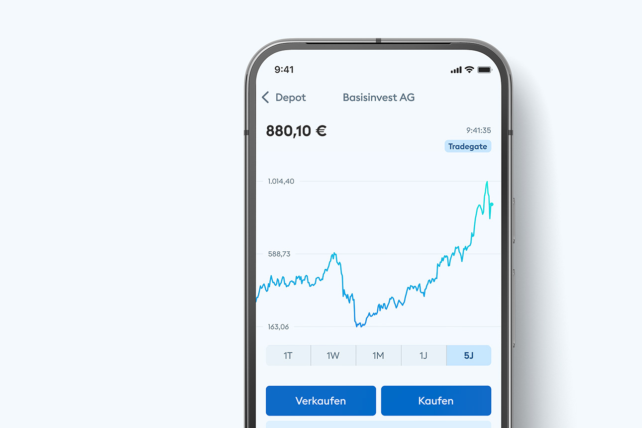 Fiktiver Verlauf eines Wertpapier-Kurses in der DKB-App