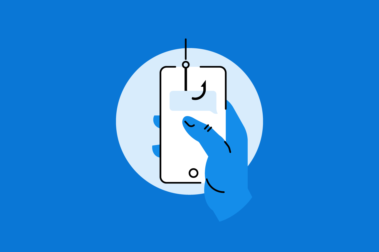 Illustration eines Angelhaken das sich sinnbildlich Informationen aus einem Handy holt