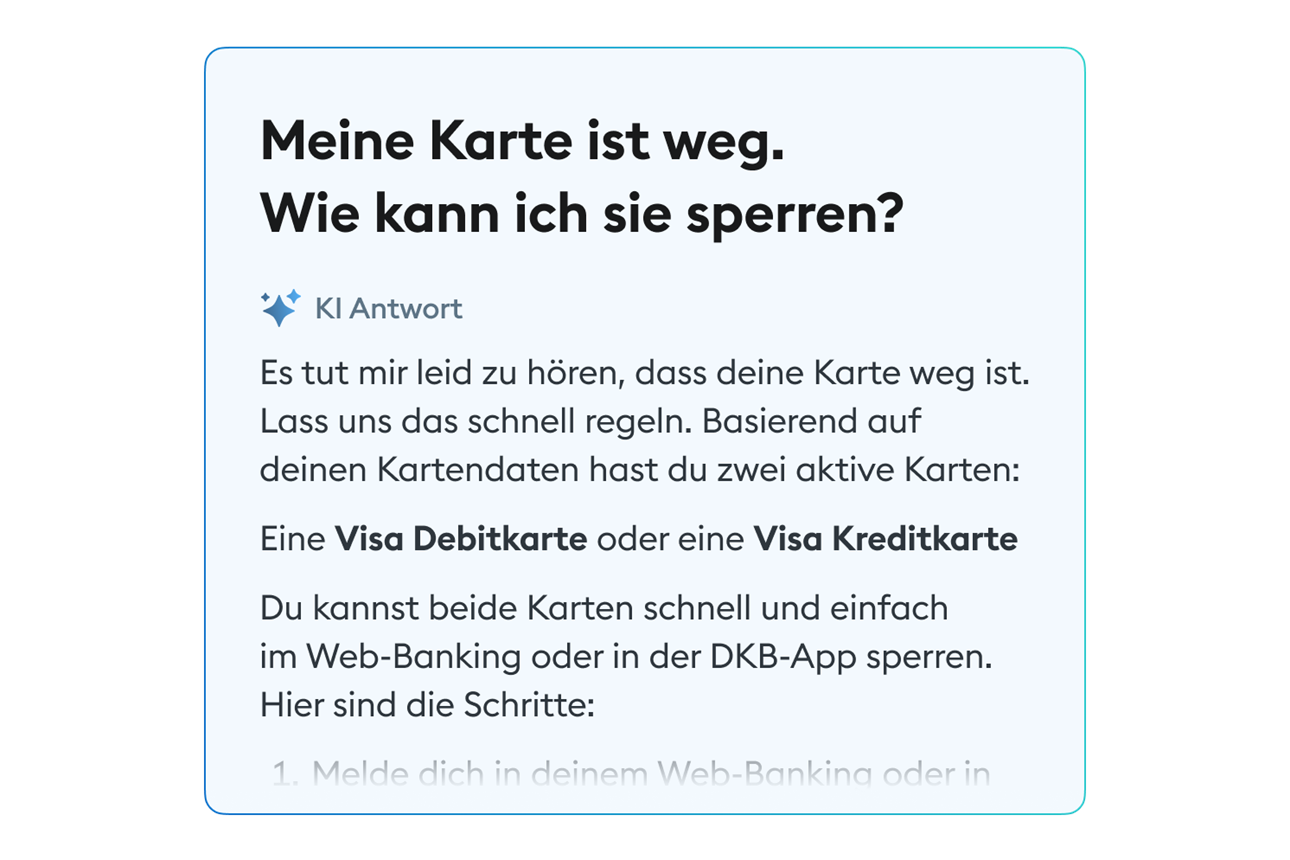 Der KI Support hilft dir bei Notfällen wie beim Verlust deiner Karten