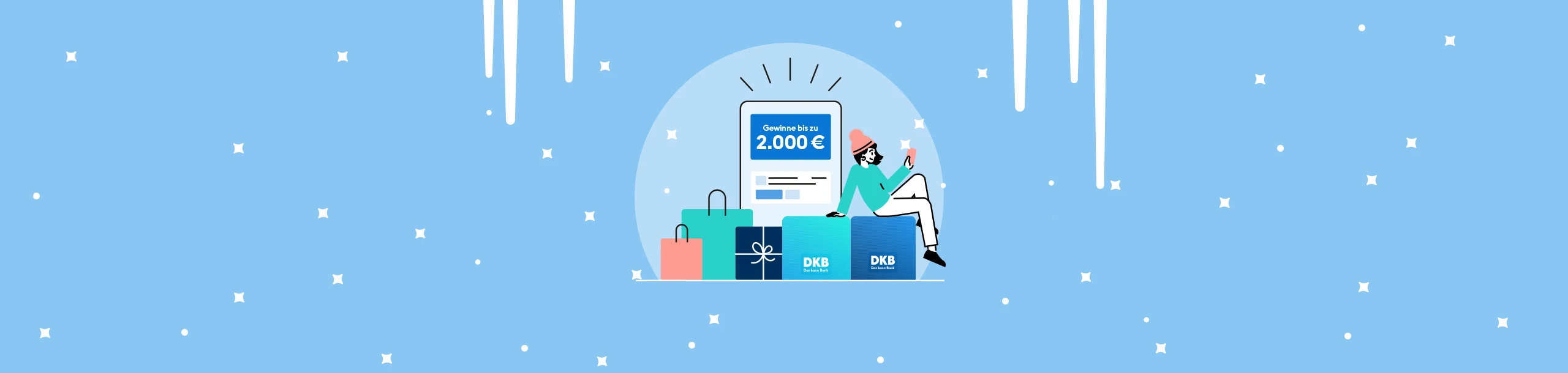 Illustration von zwei Geschenktaschen und ein Geschenk