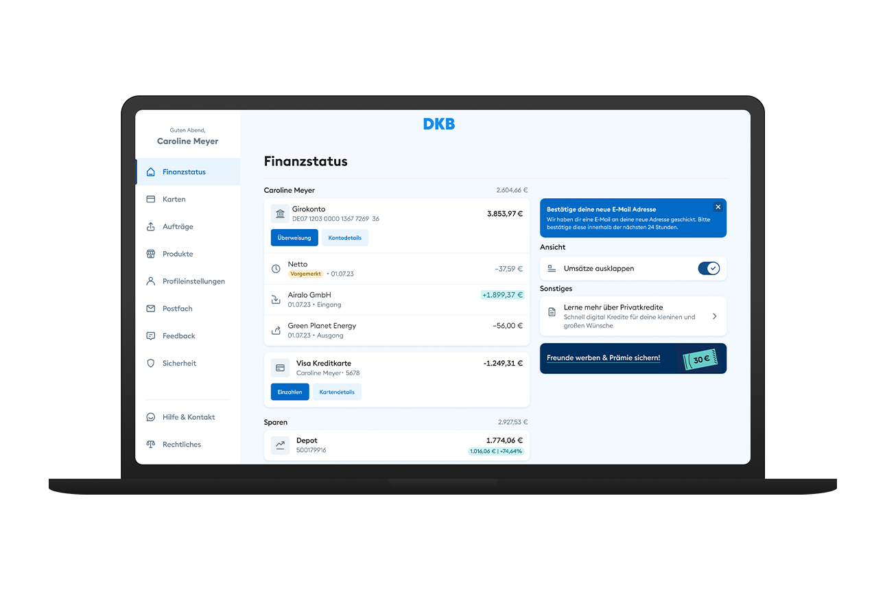 Das neue Banking der DKB auf einem Notebook