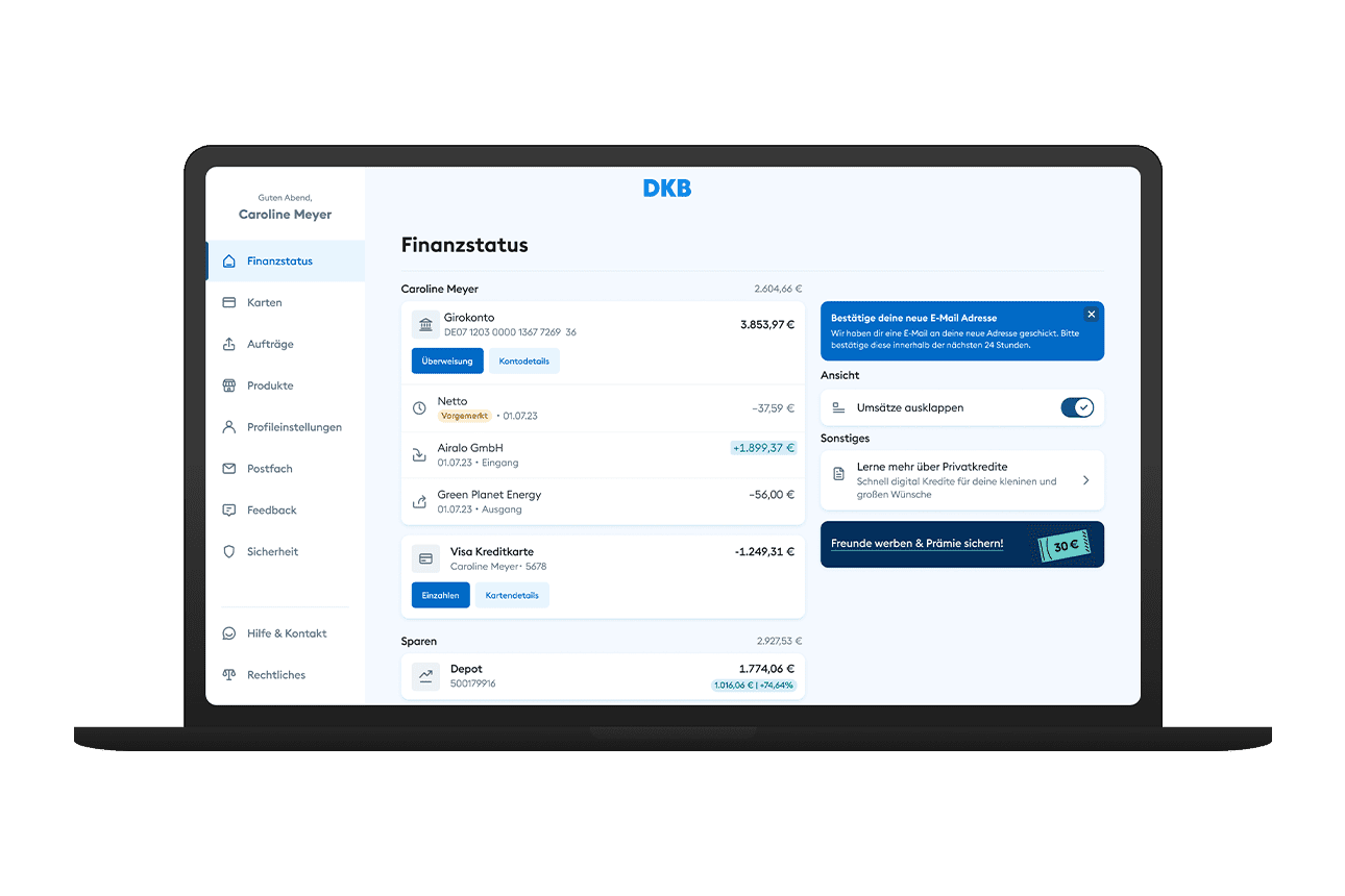 Das neue Banking der DKB auf einem Notebook