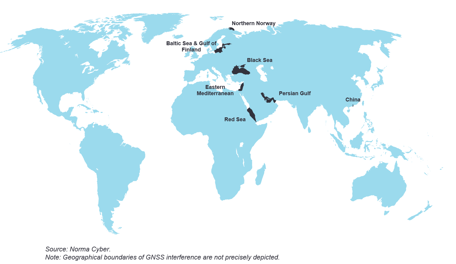 Map of geographic areas with GPS disturbance - 
