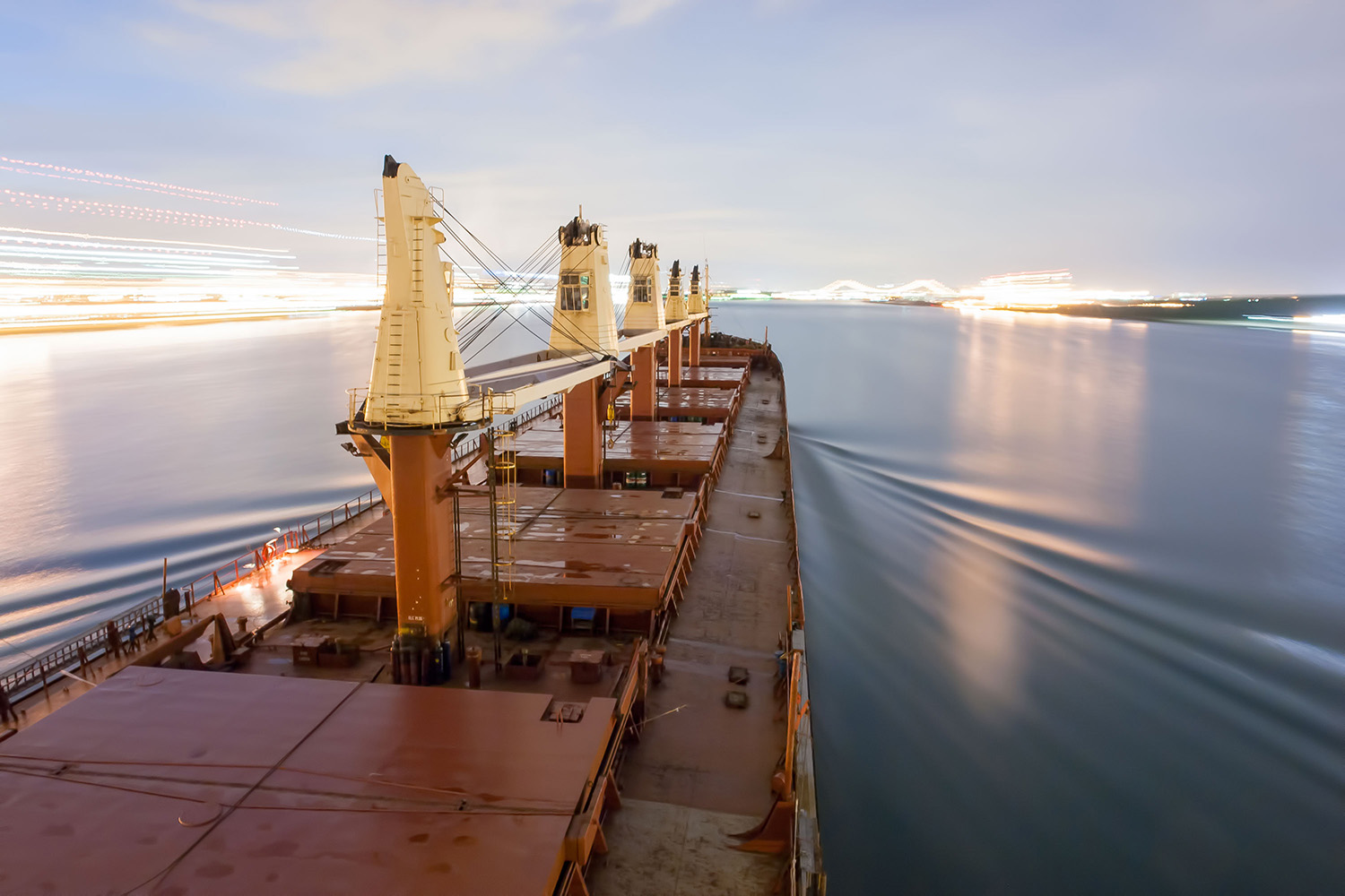 Bulk carrier in evening light