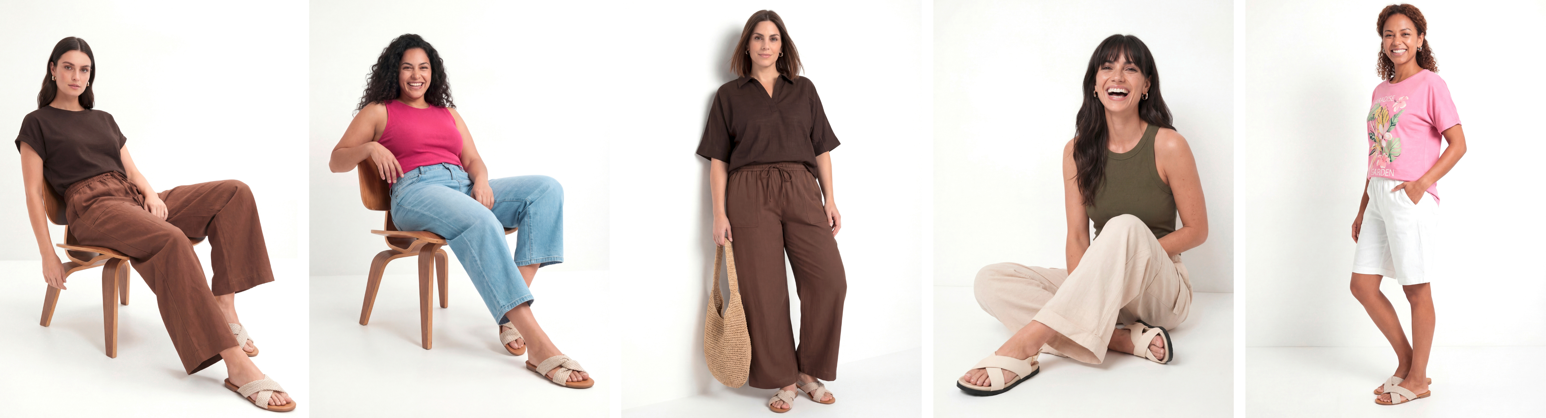 Five examples of AI-generated product images featuring models wearing casual fashion