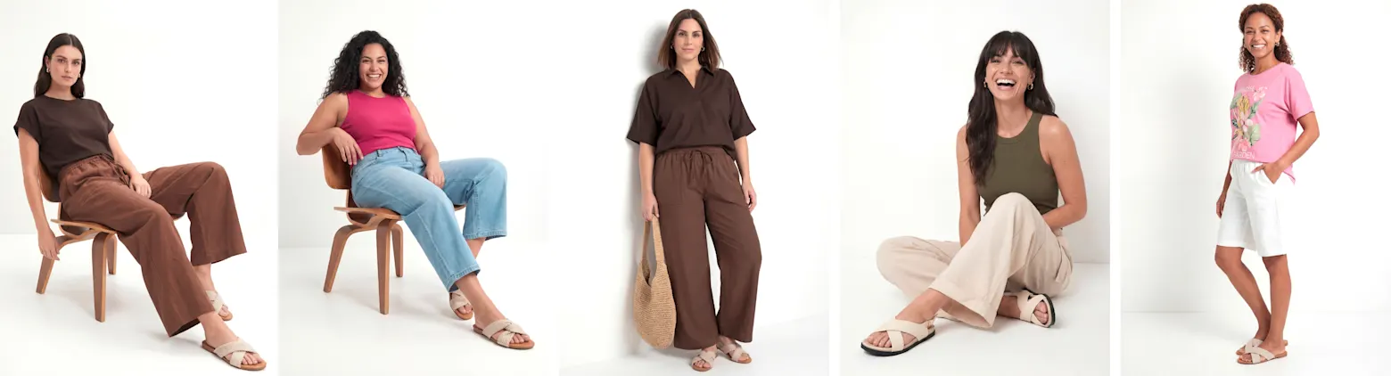 Five examples of AI-generated product images featuring models wearing casual fashion
