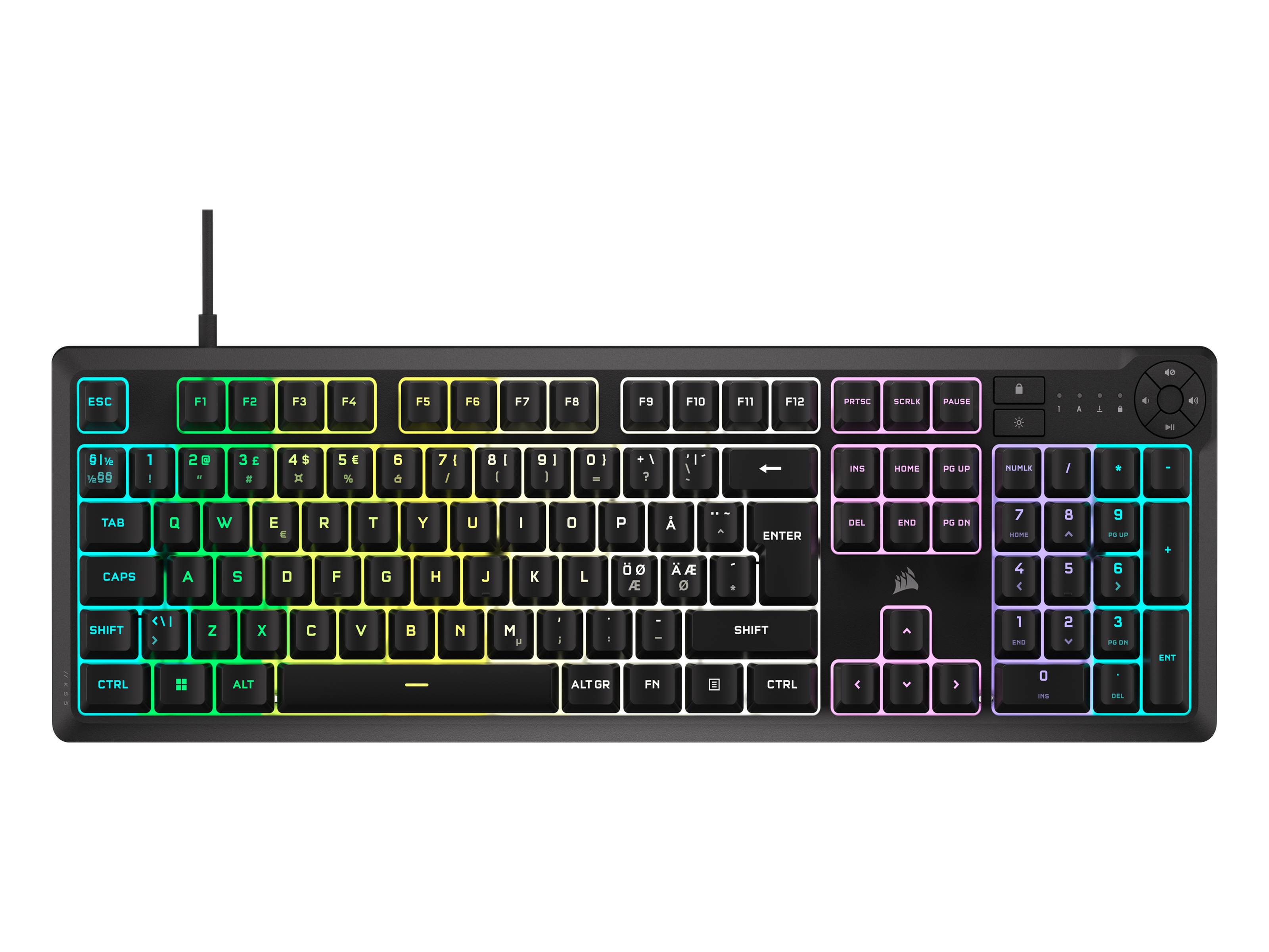 Corsair K55 Core RGB gamingtangentbord / Kabelanslutet / USB / Fullstorlek / Nordisk layout / Corsair iCUE / RGB LED