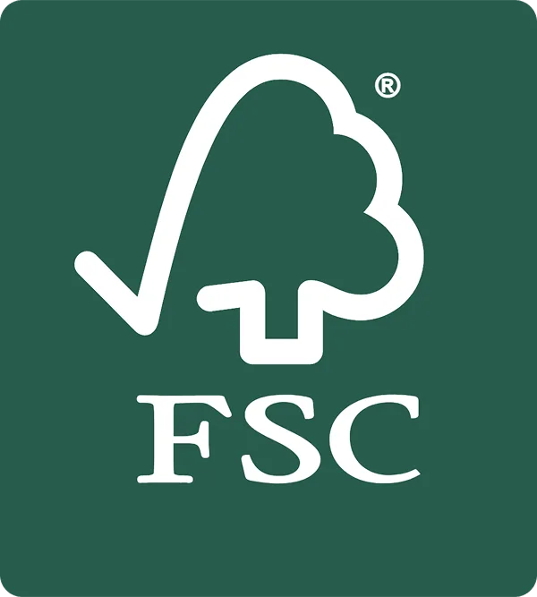 Grünes FSC-Logo mit weißem Baum-Symbol und Schriftzug.