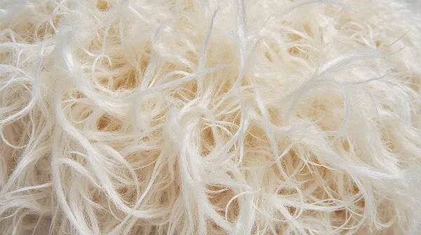 Nahaufnahme von feinen, weißen und seidig glänzenden Zellulosefasern – der natürliche Rohstoff zur Herstellung von Viskose aus zertifizierter Holzwirtschaft.