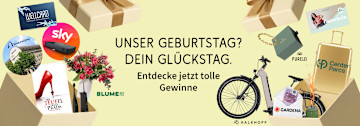 Bunte Geschenkboxen und Verpackungen präsentieren attraktive Gewinnmöglichkeiten für den besonderen Geburtstag von bonprix.