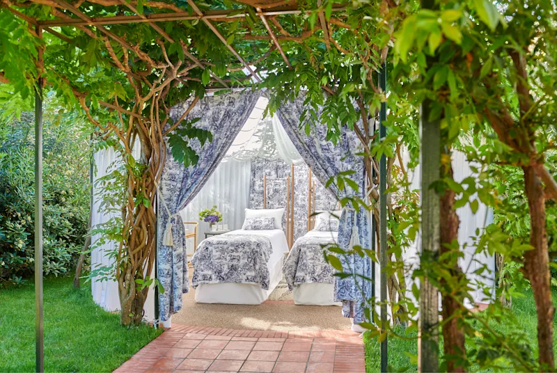 The Dior spa pavilion under wisteria
