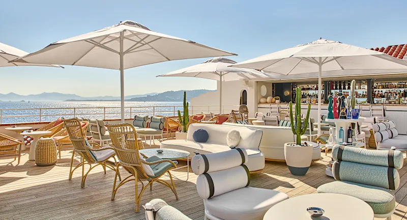 The Eden-Roc lounge terrace bar over the bay