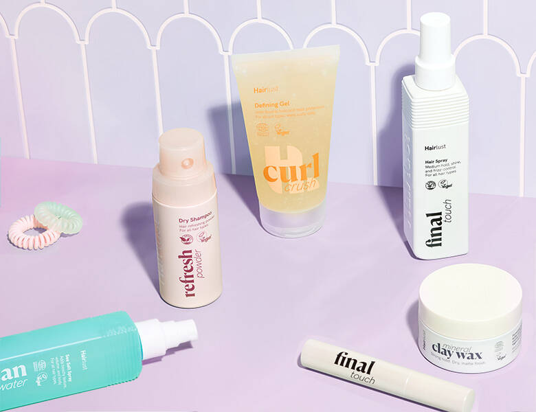 Her ses Hairlust produkter på lilla klinker. 