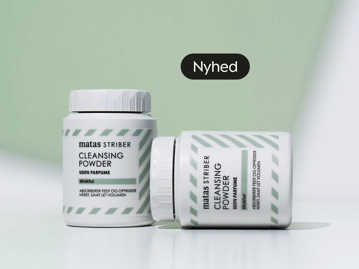 Her ses et billede med Matas Striber Cleansing Powder og teksten "Nyhed"