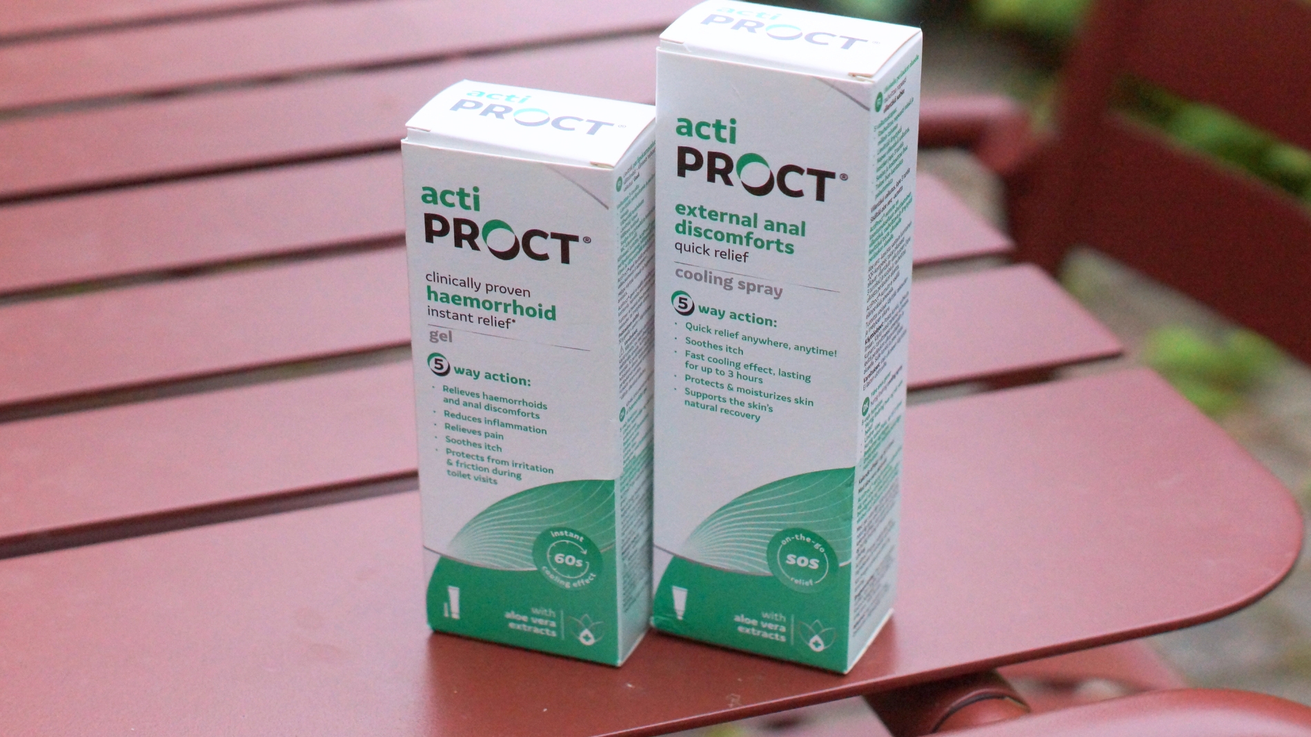 Billede af to produkter mod hæmorider fra ActiProct