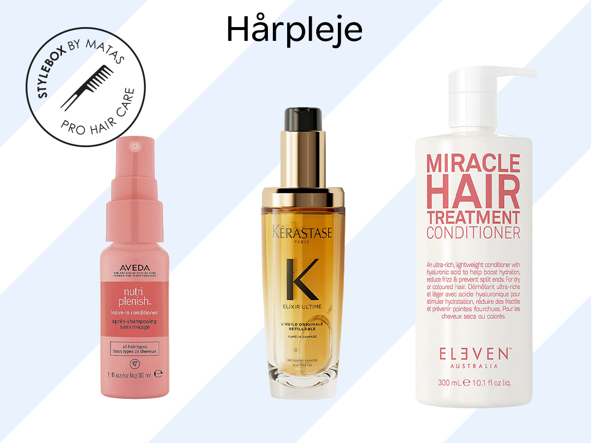 Her ses hårpleje produkter fra Aveda, Kérastase og Eleven Australia