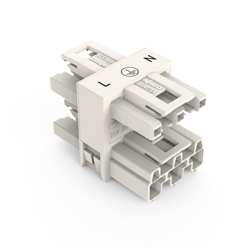 3-way distribution connector; 3-pole; Cod. A; 1 input; 3 outputs; white
