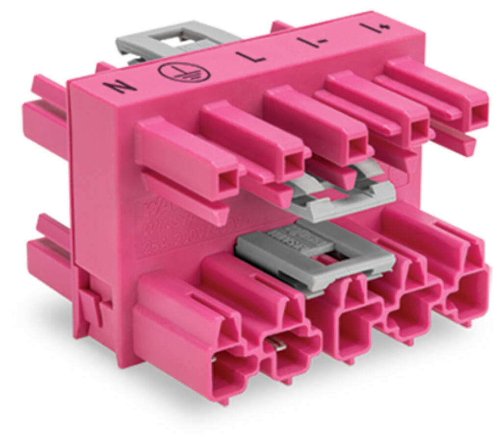 3-way distribution connector; 5-pole; Cod. B; 1 input; 3 outputs; pink