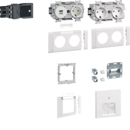 SET 1x workplace w/3 Sockets+USB-Charger 15W 2xRJ45 Cat.6A front traffic white