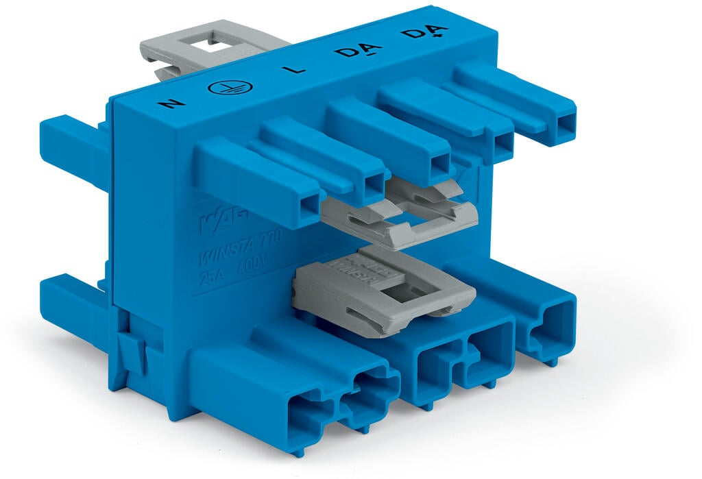 3-way distribution connector; 5-pole; Cod. I; 1 input; 3 outputs; blue