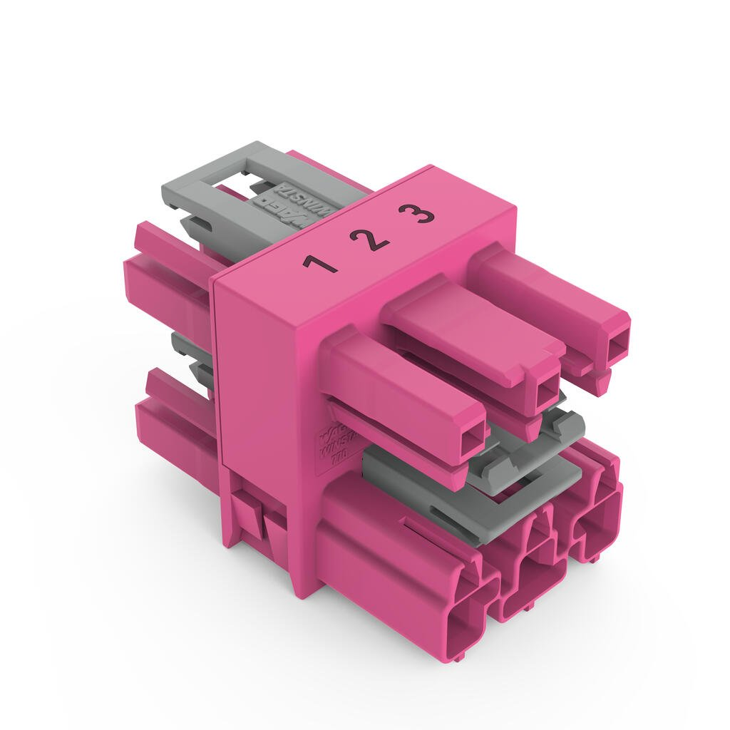 3-way distribution connector; 3-pole; Cod. B; 1 input; 3 outputs; pink