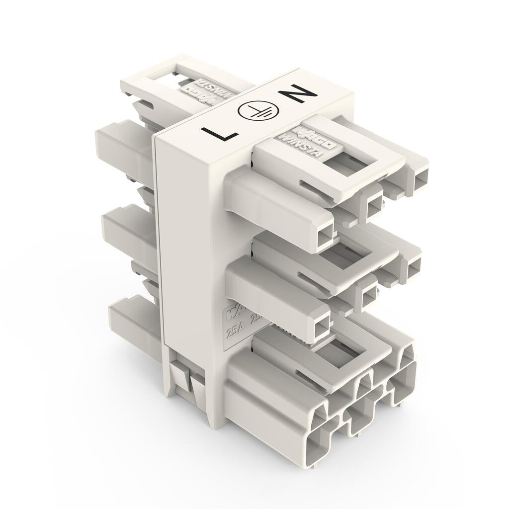 5-way distribution connector; 3-pole; Cod. A; 1 input; 5 outputs; white