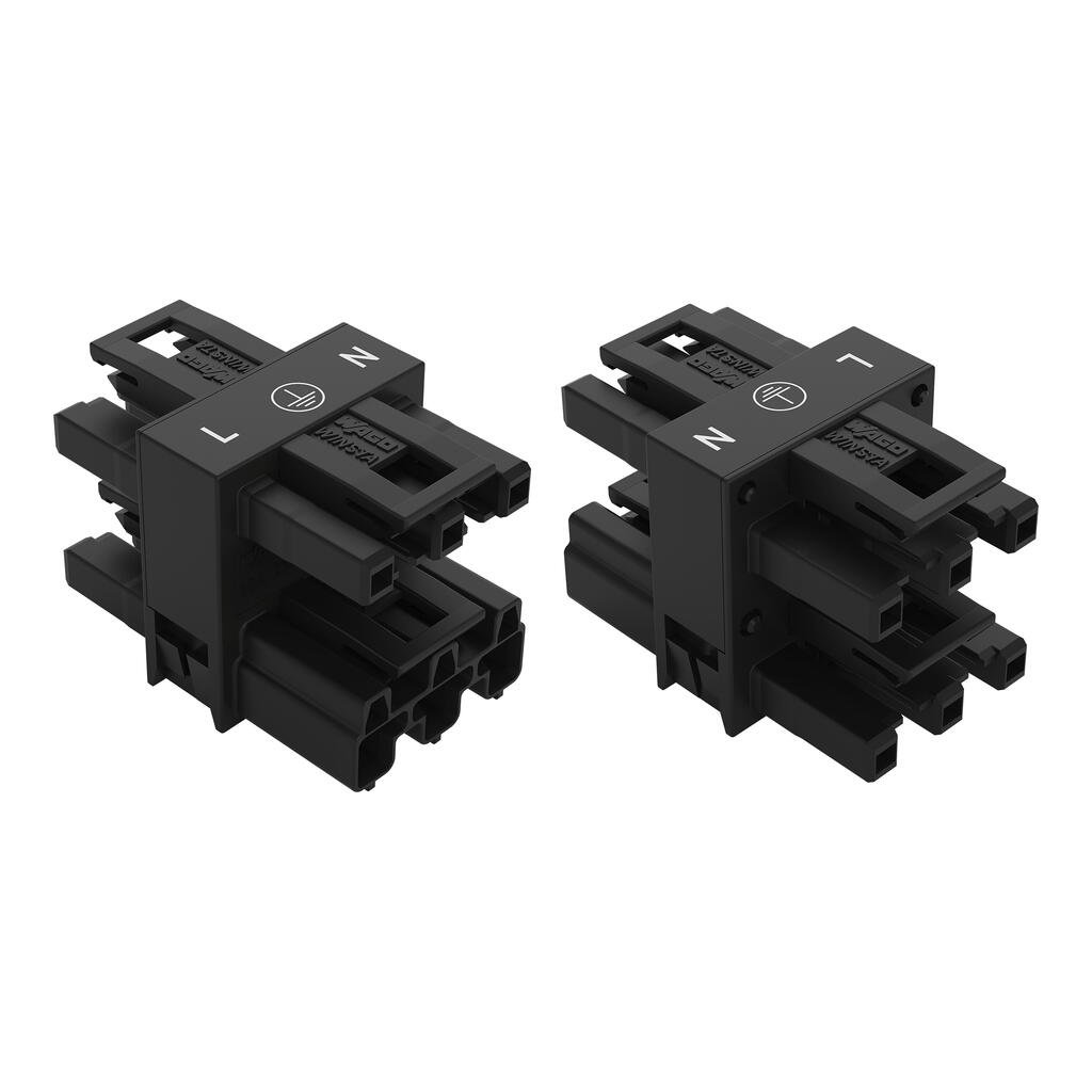 3-way distribution connector; 3-pole; Cod. A; 1 input; 3 outputs; black