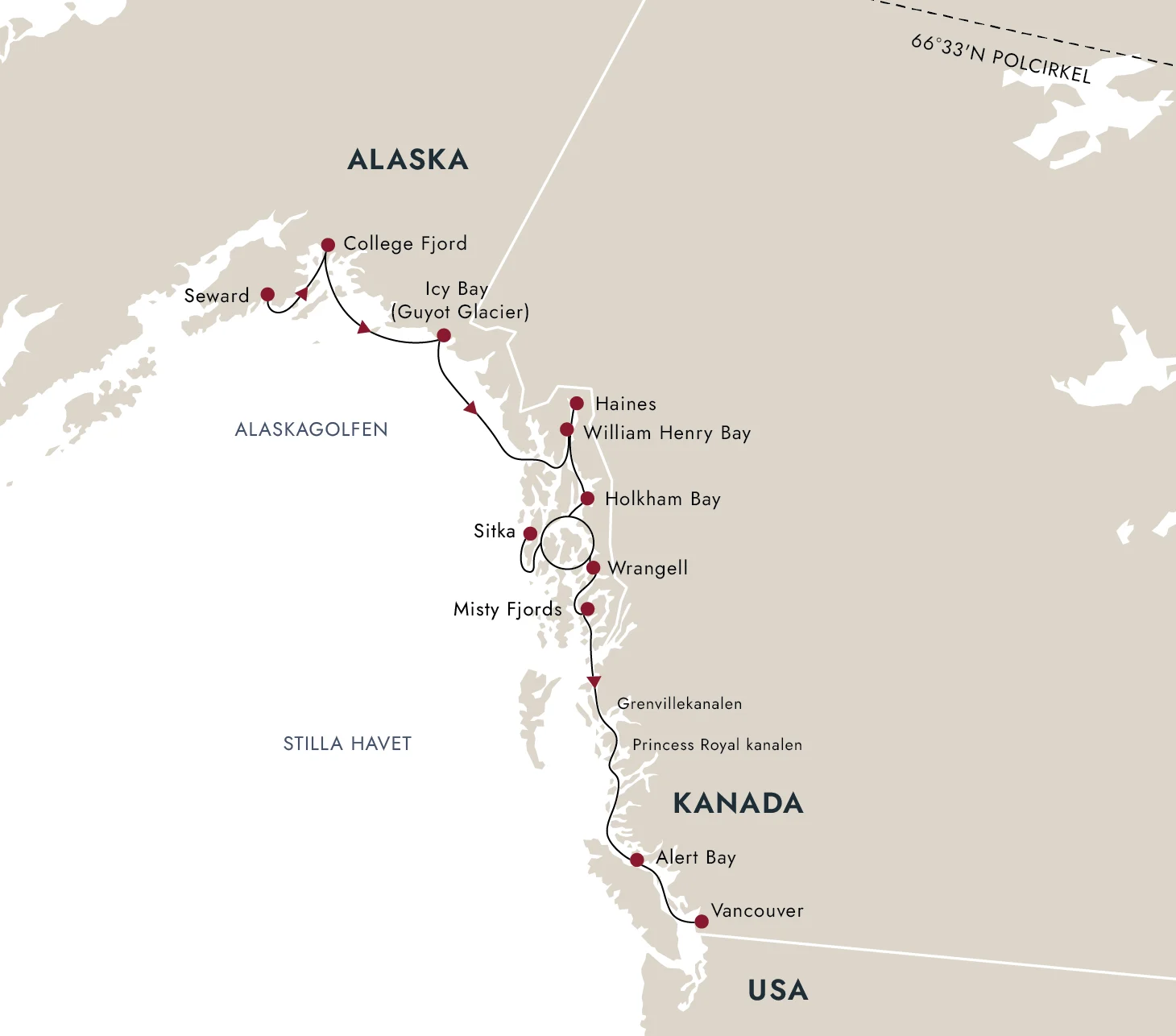 En karta över rutten till destinationen