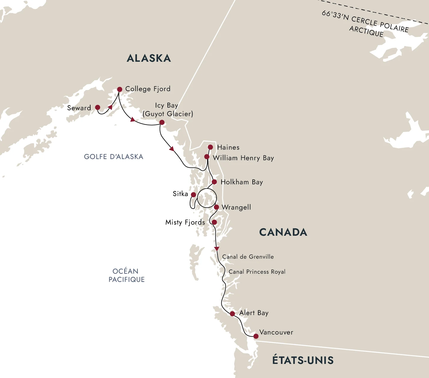 Carte de l'itinéraire de destination