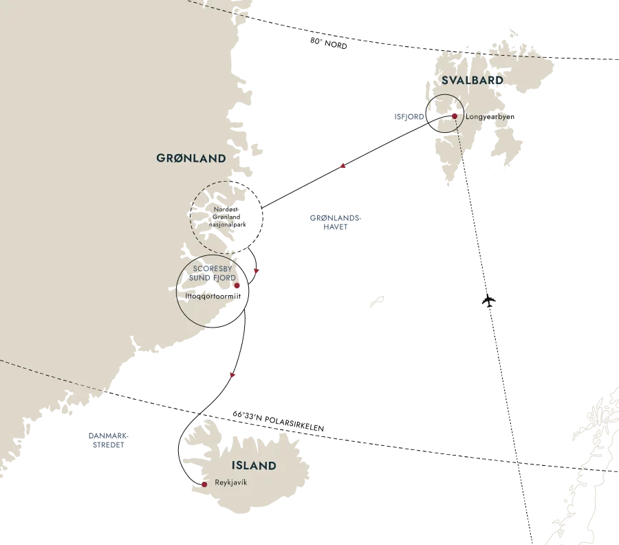 Et kart over destinasjonsruten