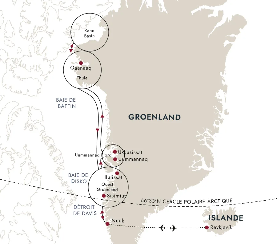 Carte de l'itinéraire de destination