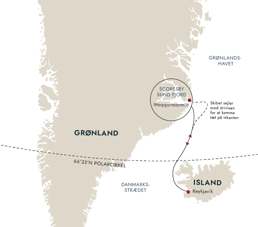 Et kort over destinationsruten