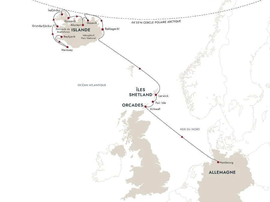 Et kort over destinationsruten