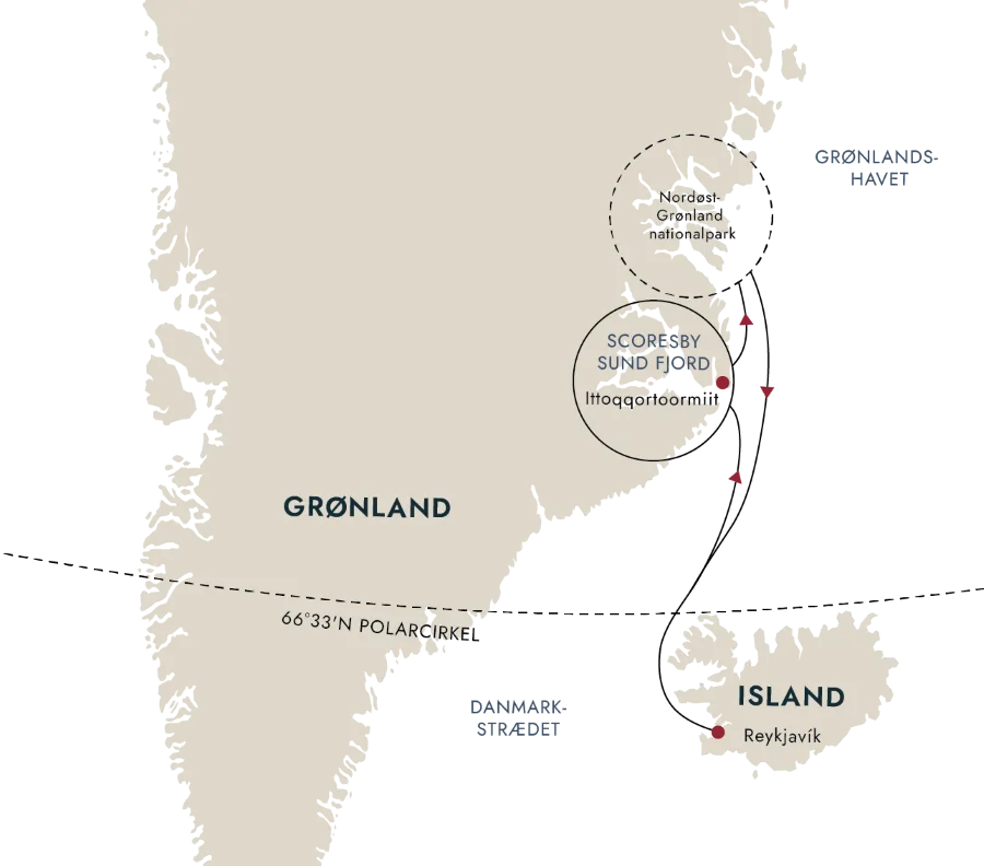 Et kort over destinationsruten