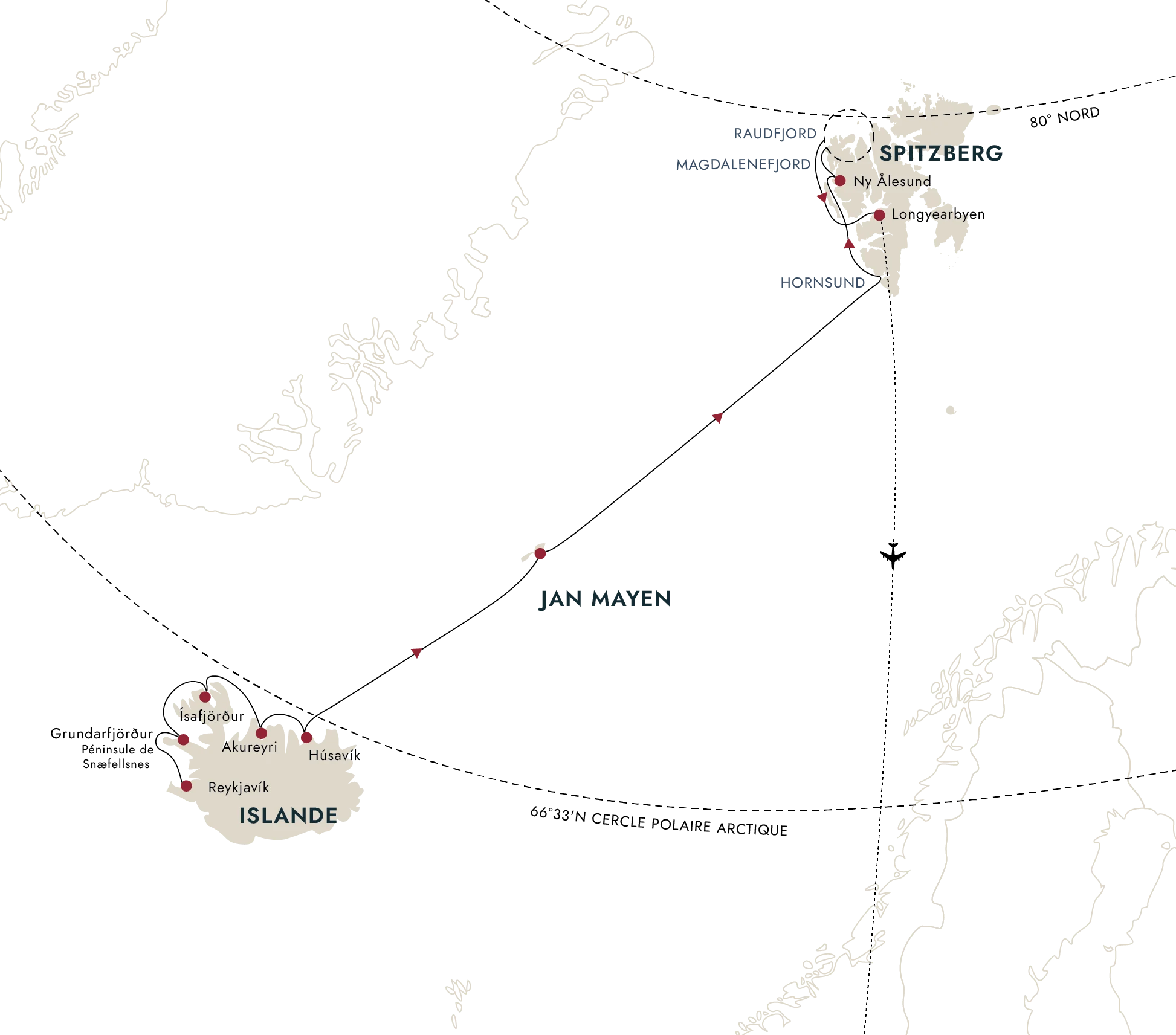 Carte de l'itinéraire de destination