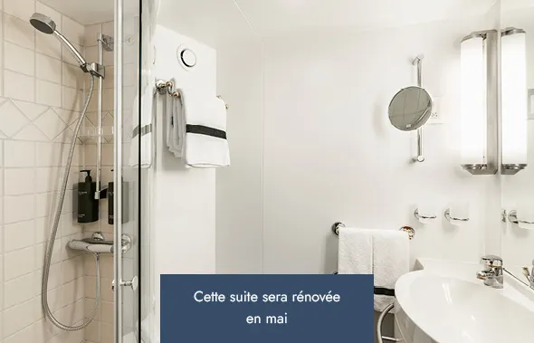 The bathroom in an Outside cabin (F2) onboard MS Fram. Credit: Clara Tuma