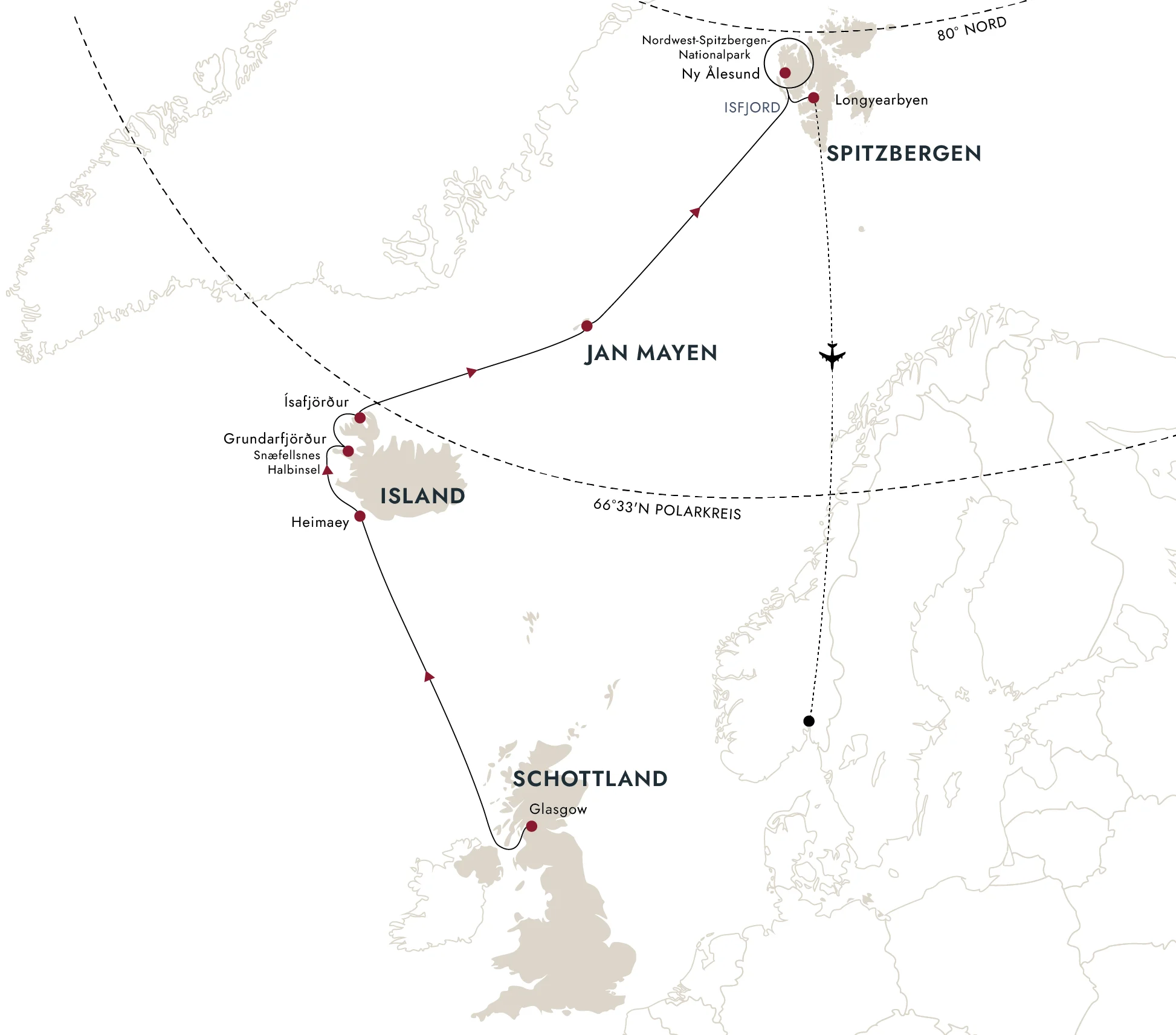 Eine Karte der Zielroute