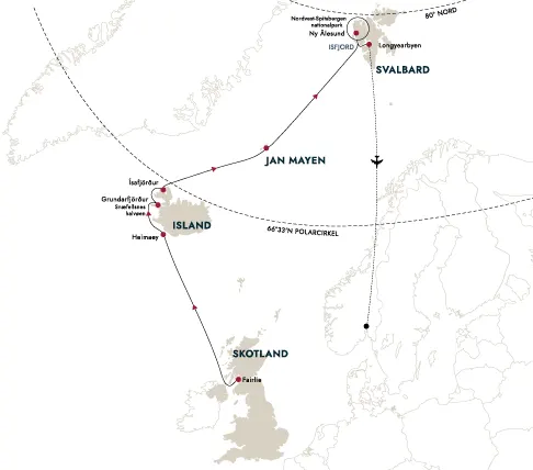 Et kort over destinationsruten