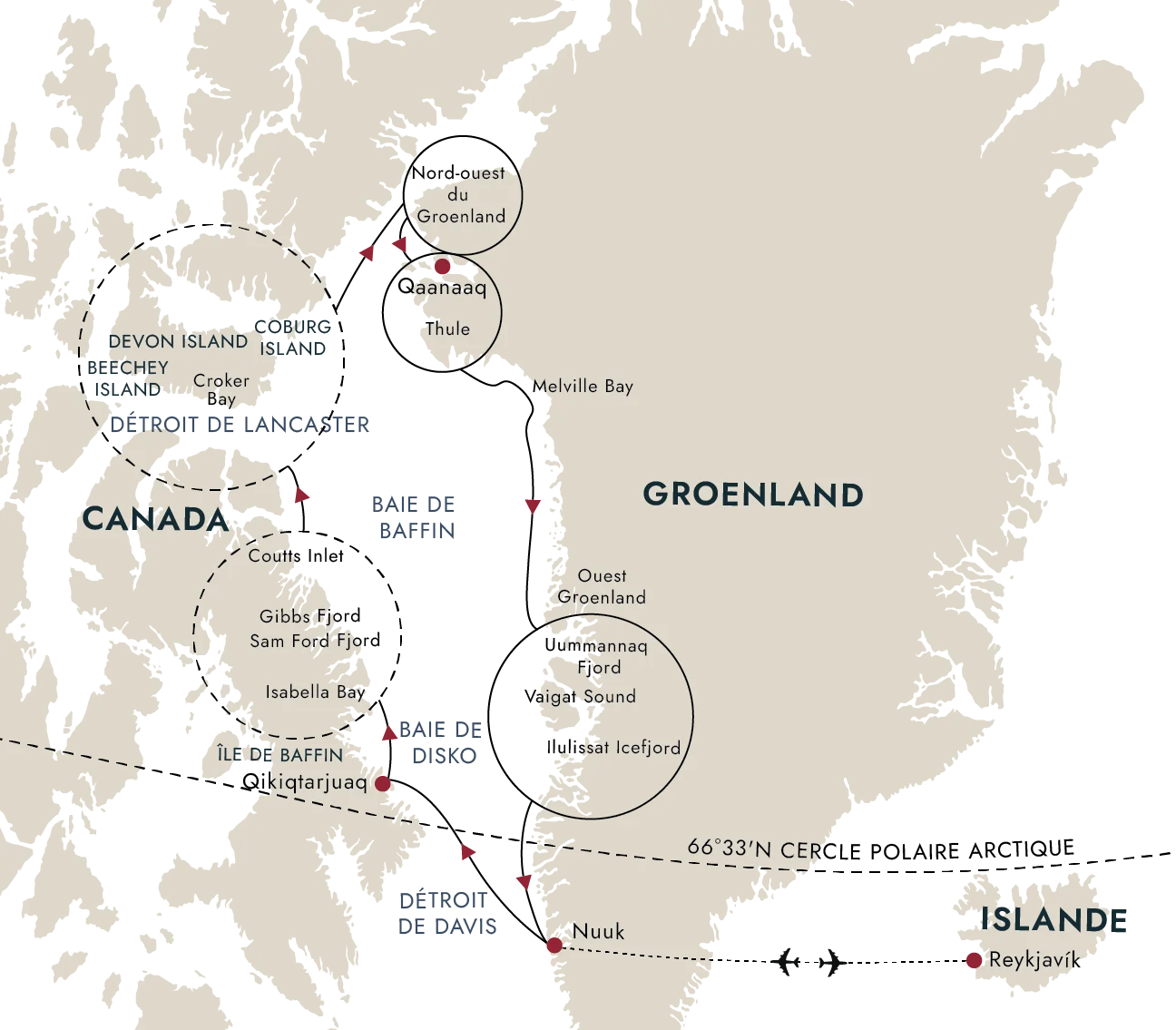 Carte de l'itinéraire de destination