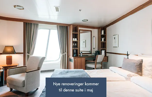 Bedroom and Living space in an Expedition Suite (MG) onboard MS Fram. Credit: Clara Tuma