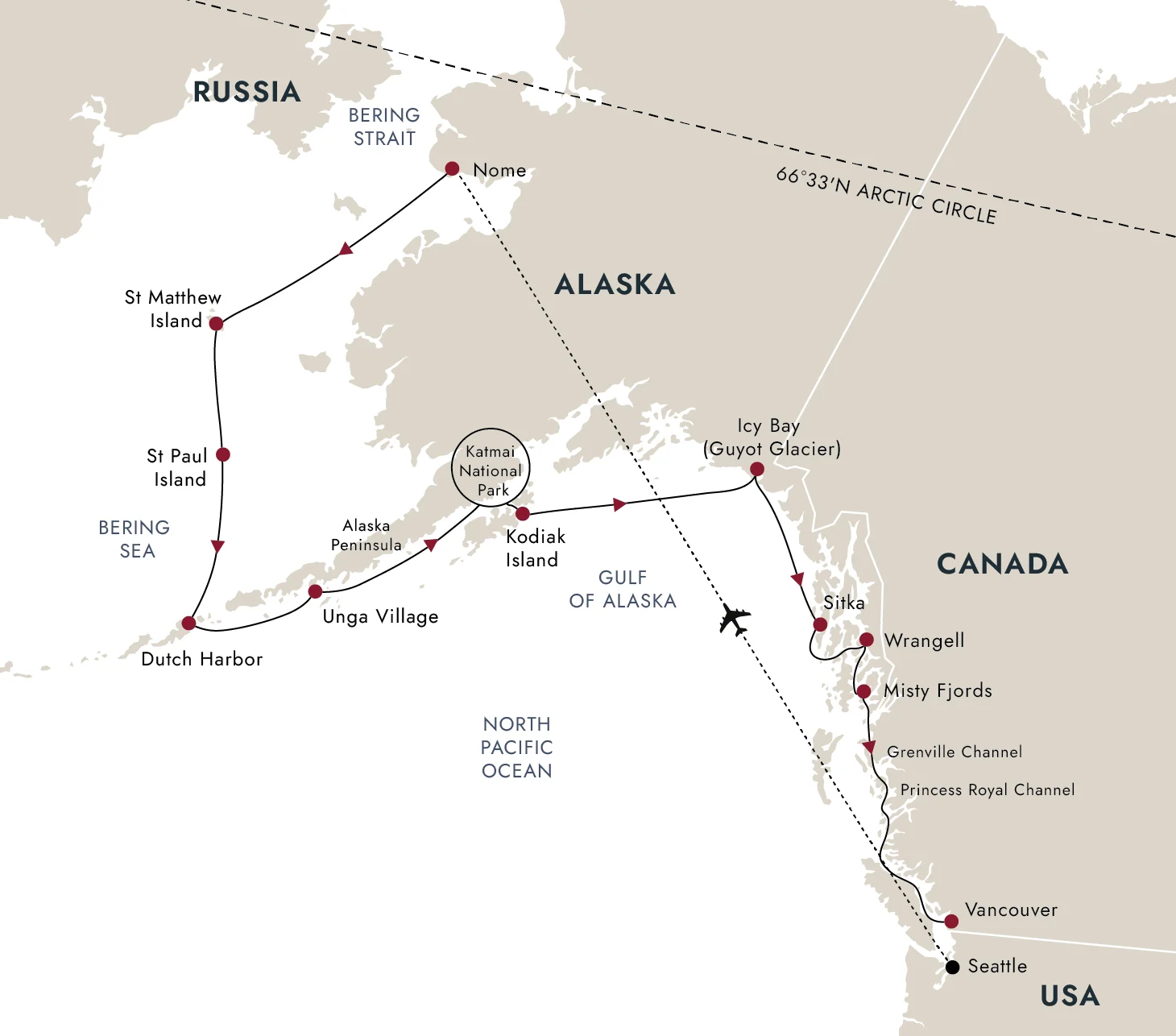 A map of the destination route