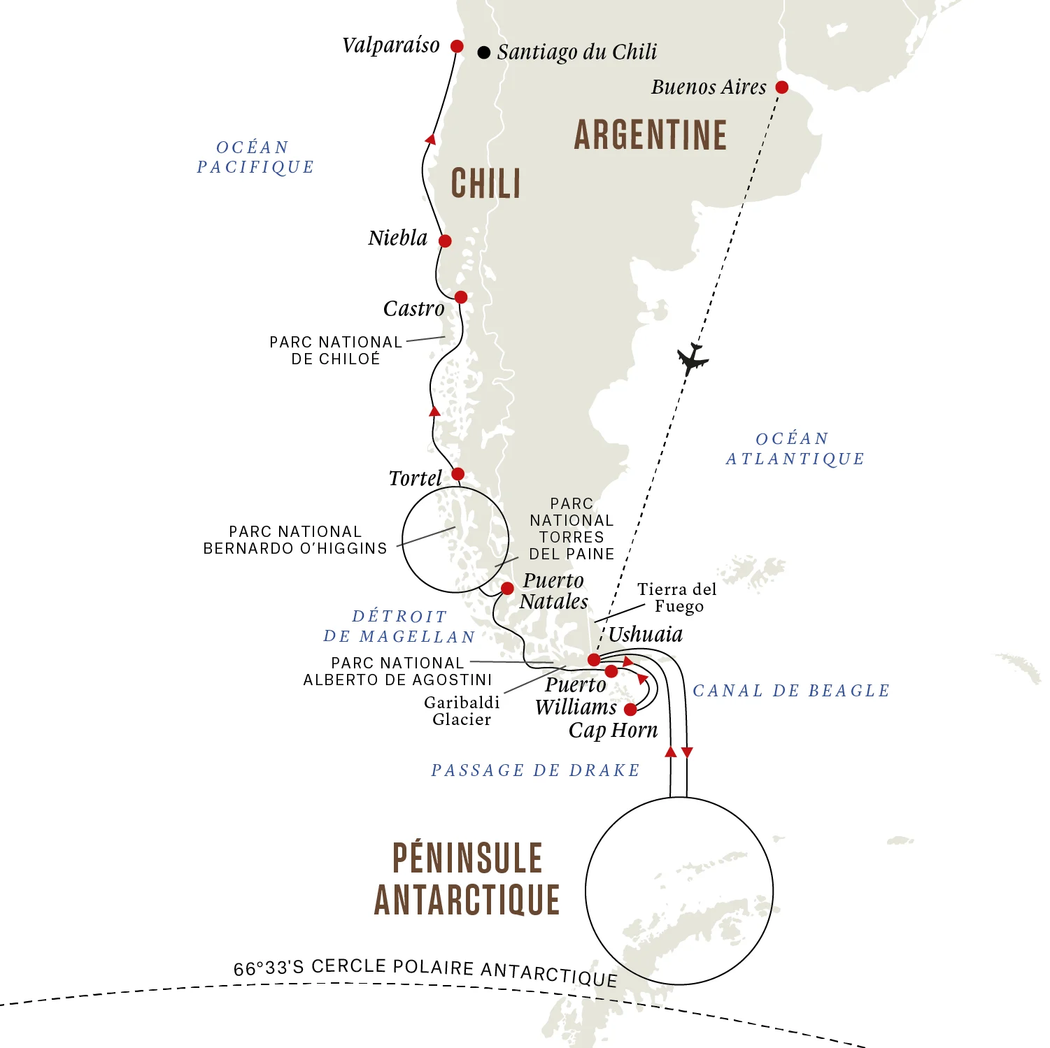 Carte de l'itinéraire de destination