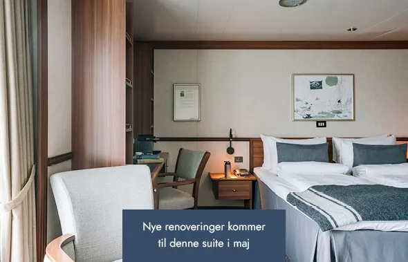 Bedroom in an Expedition Suite (Q2) onboard MS Fram. Credit: Clara Tuma