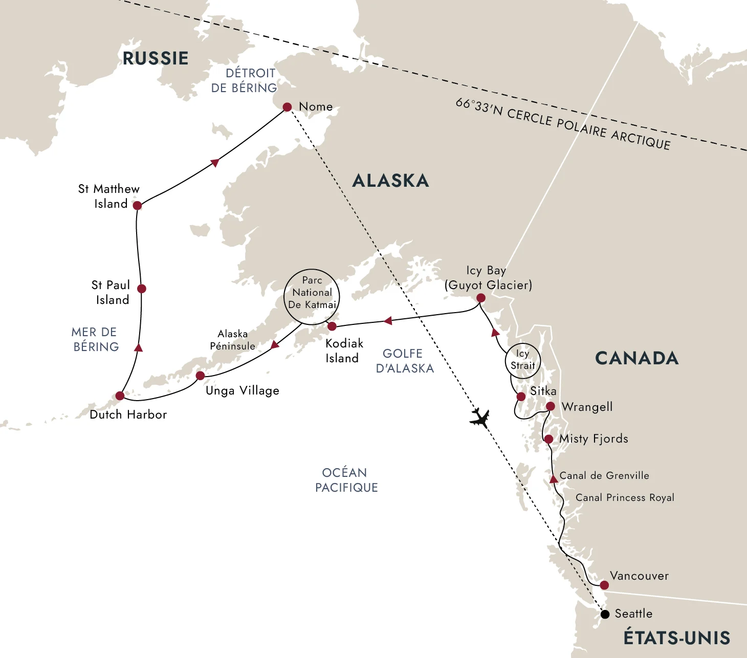 Carte de l'itinéraire de destination