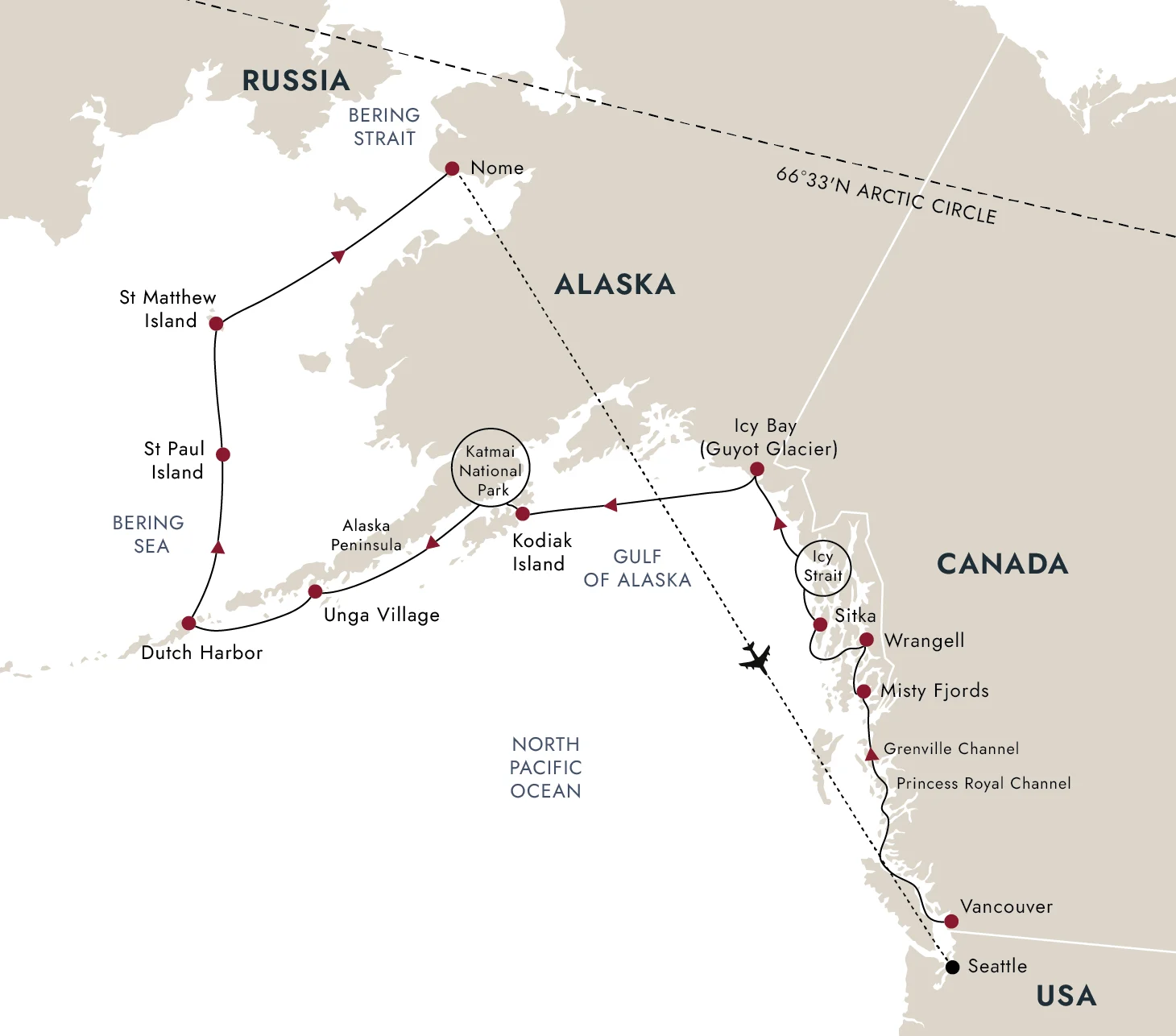 A map of the destination route