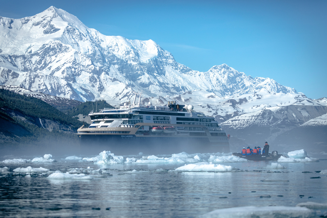 Cruise ship sailing through the Inside Passage in southeast Alaska