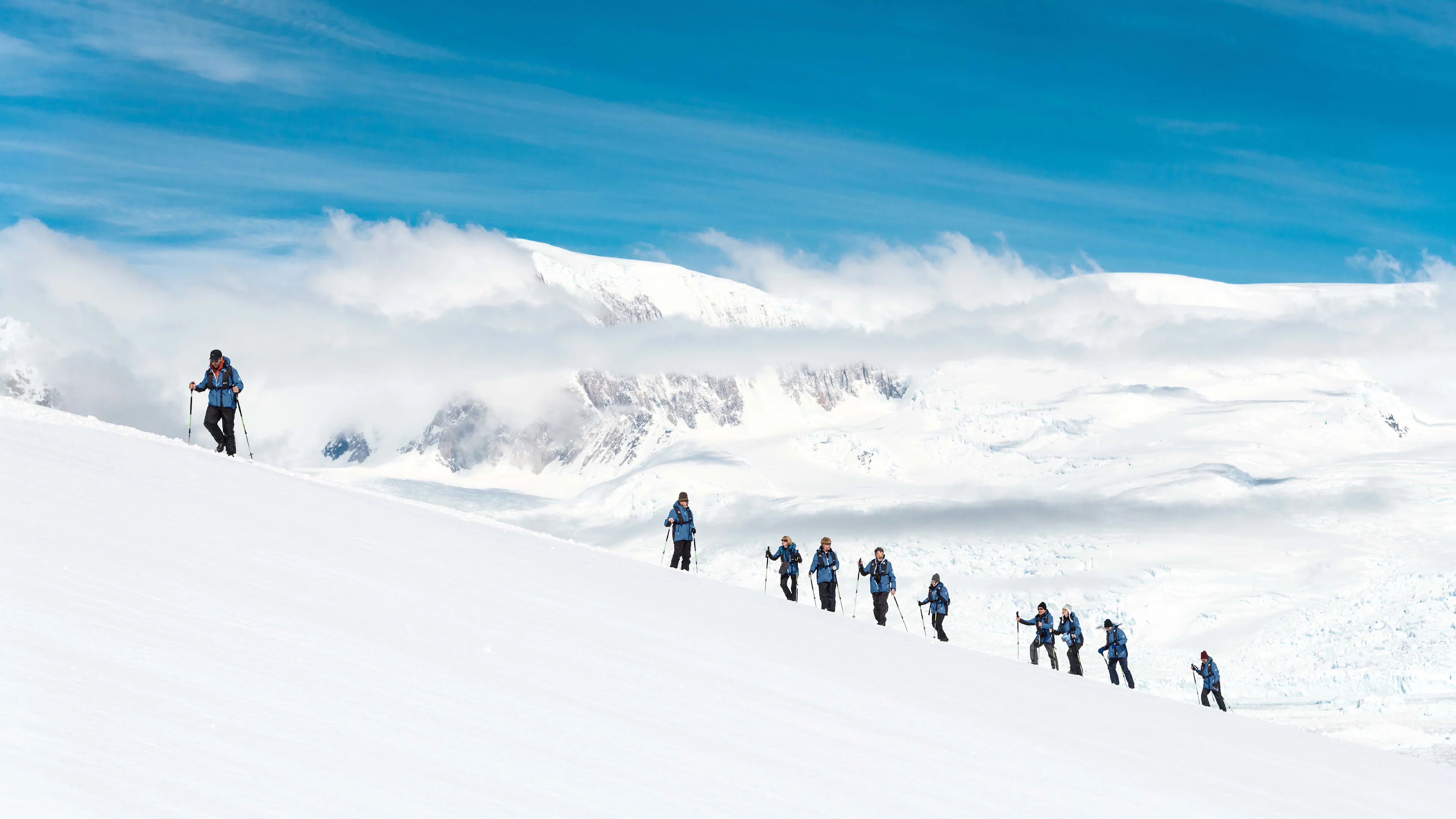 Snowshoeing and hiking excursion in Neko Harbour, Antarctica. Credit: Karsten Bidstrup / HX