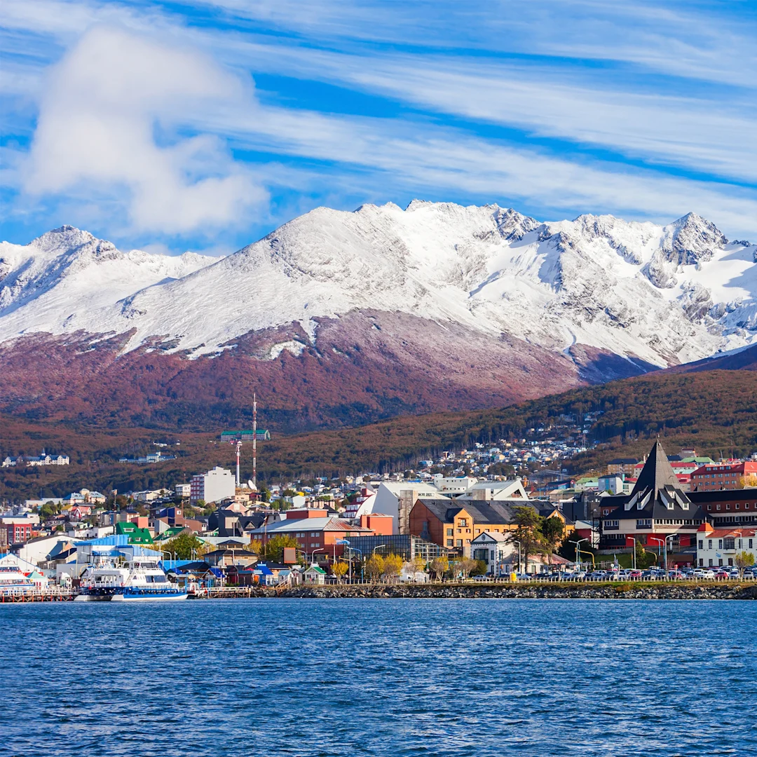 Snowy mountains set back from Ushuaia, Argentina. Credit: Shutterstock / HX Hurtigruten Expeditions. 